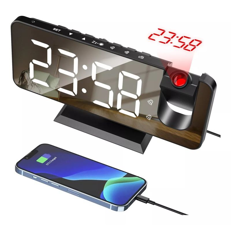 GENERICO - Reloj Despertador Led Con  Proyector Y Pantalla