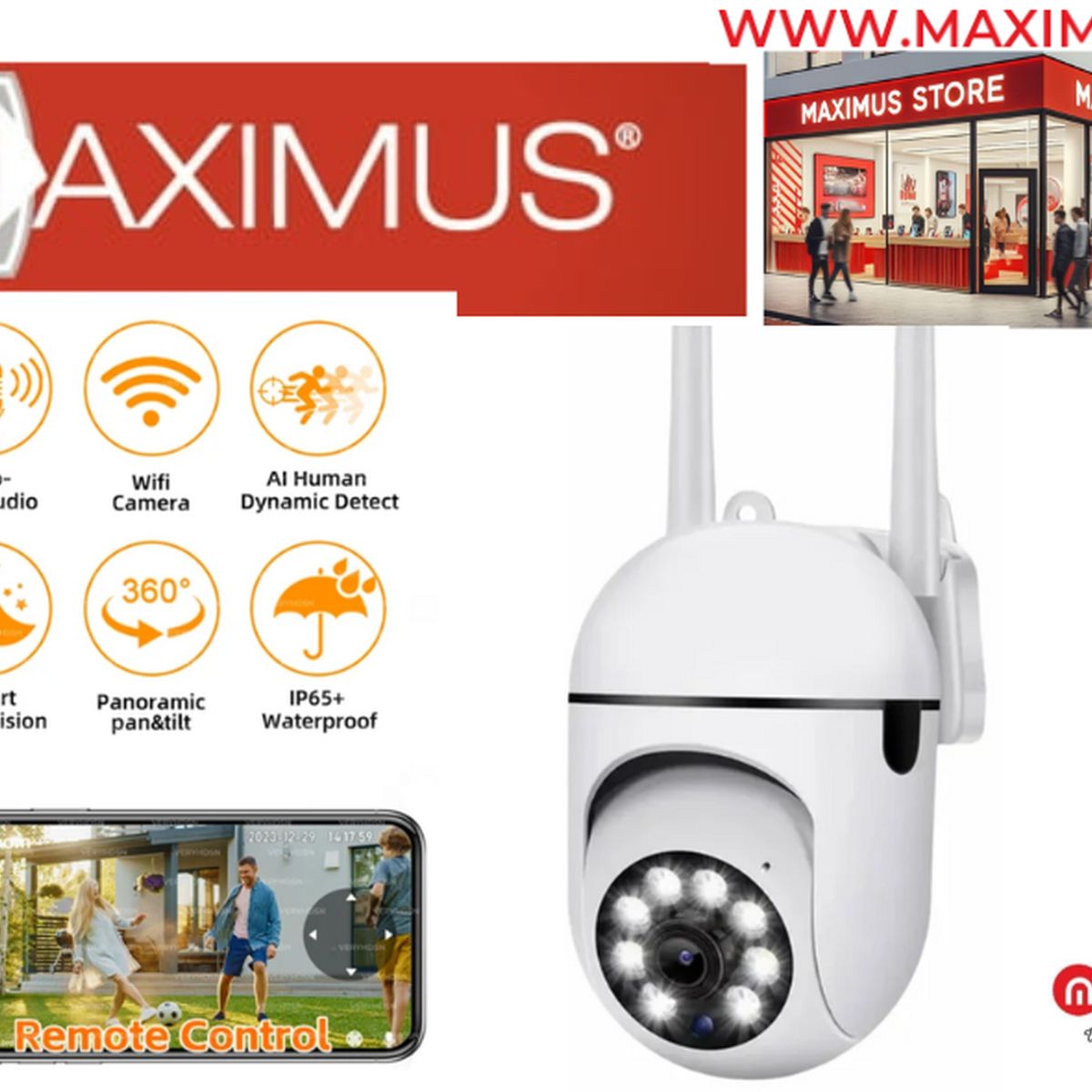 UNIVERSAL - Camara Seguridad 360° Visor Nocturno 1080P Exterior