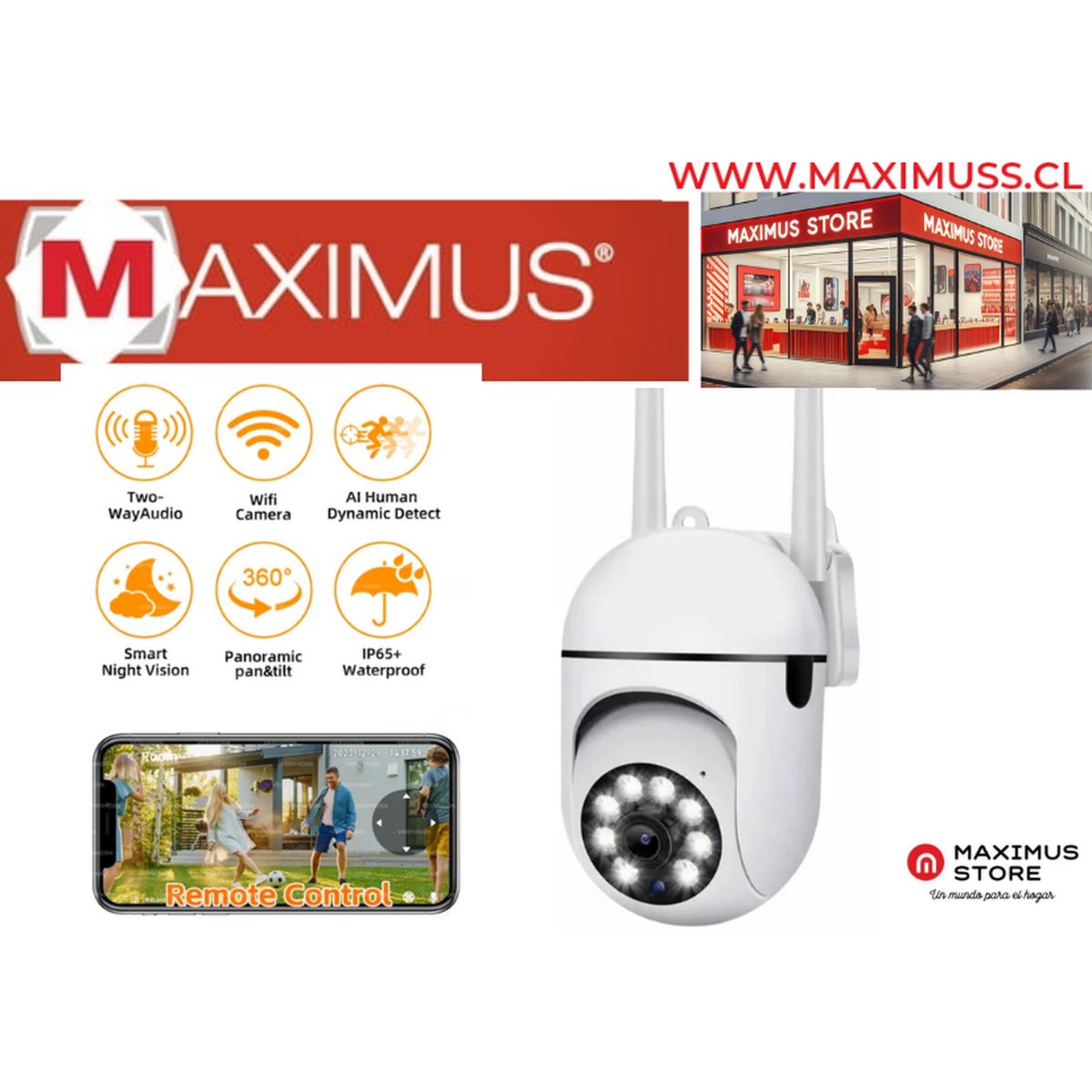 UNIVERSAL - Camara Seguridad 360° Visor Nocturno 1080P Exterior