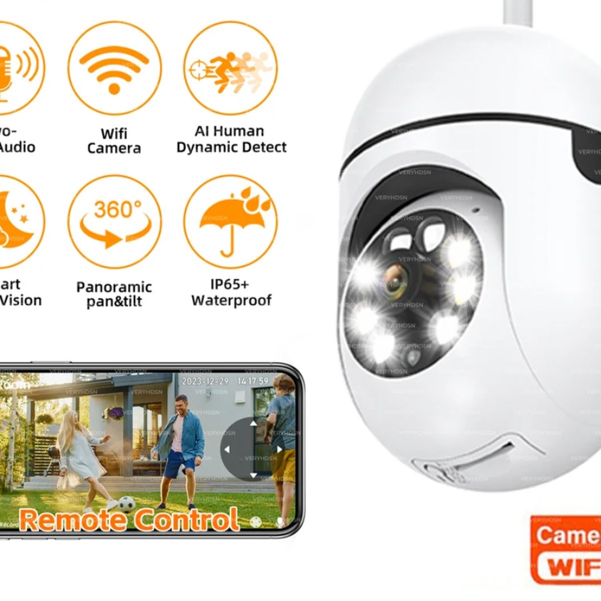 UNIVERSAL - Camara Seguridad 360° Visor Nocturno 1080P Exterior