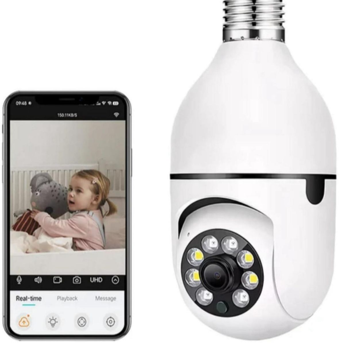 UNIVERSAL - Camara Ampolleta Seguridad 360° Visor Nocturno 1080p