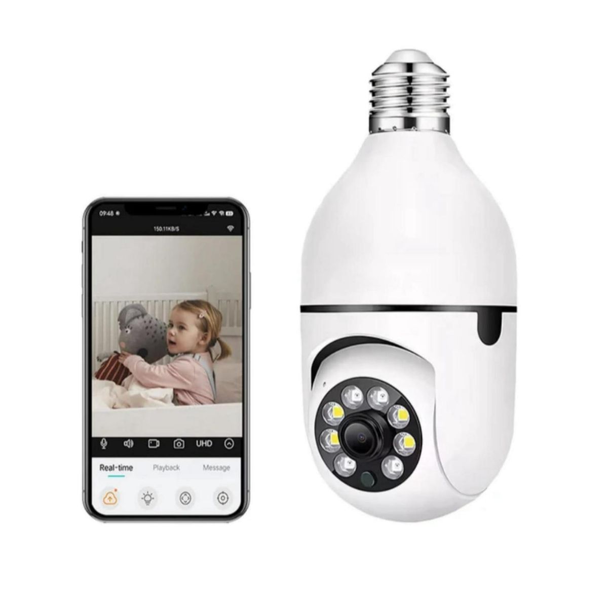 UNIVERSAL - Camara Ampolleta Seguridad 360° Visor Nocturno 1080p