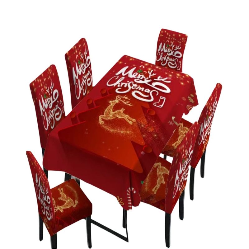 GENERICO - Set Navidad Mantel + 6 Fundas Sillas Decorativas 12O2