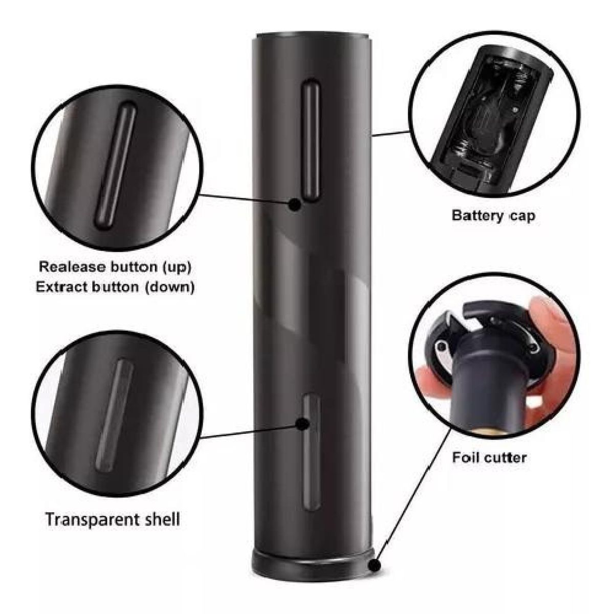 GENERICO - Sacacorcho eléctrico color negro para vino