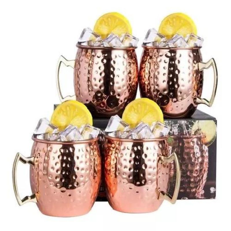 GENERICO - Set de 4 vasos de cobre 550 ml premium coctel