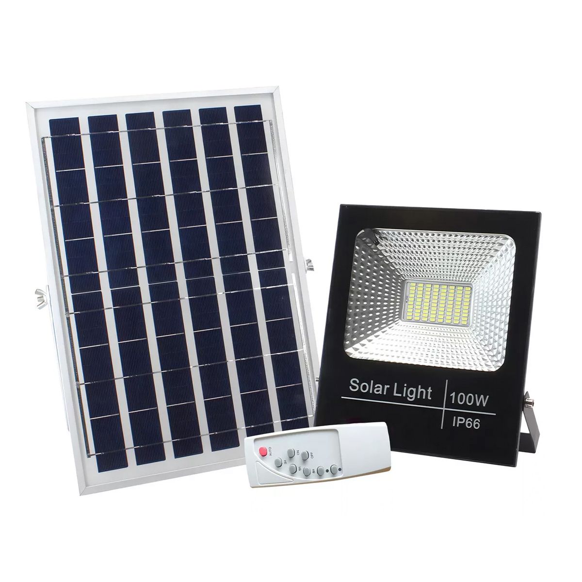 GENERICO - Foco Solar 100W para exterior Kit foco Panel y control remoto