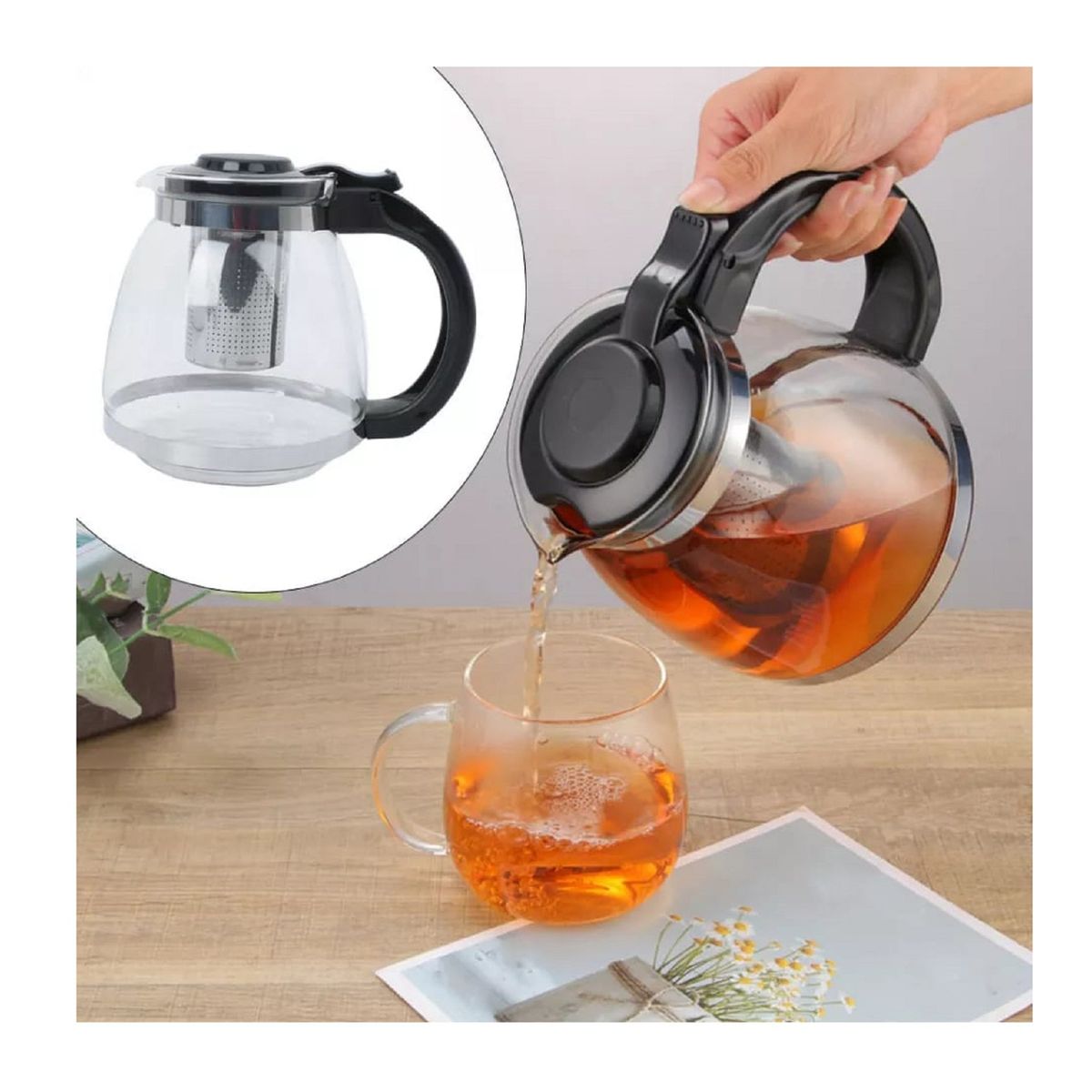 GENERICO - INFUSOR TAZÓN CON FILTRO DE VIDRIO PARA TE Y HIERBAS 1200 ML