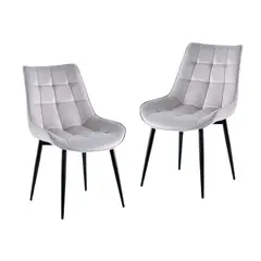 GENERICO - Pack de 2 Silla Comedor Terciopelo Cuadros - Gris