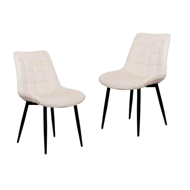 GENERICO - Pack de 2 Silla Comedor Terciopelo Cuadros - Beige