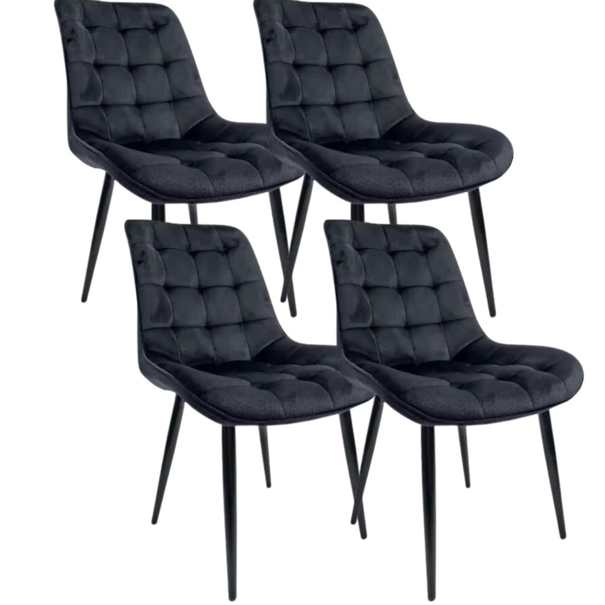 HABITA2 CHILE - Pack de 4 Silla Comedor Terciopelo Cuadros - Negro