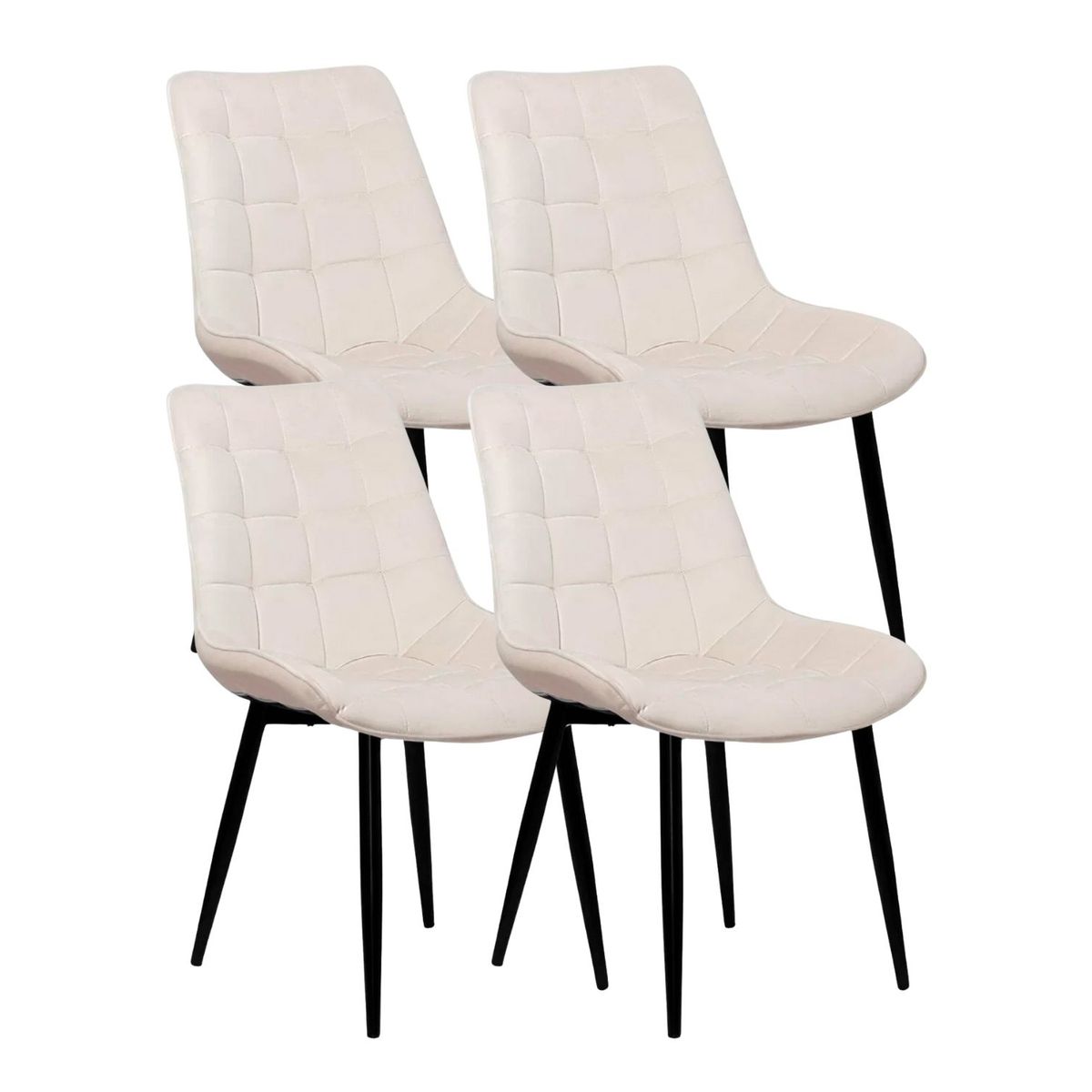 HABITA2 CHILE - Pack de 4 Silla Comedor Terciopelo Cuadros - Beige