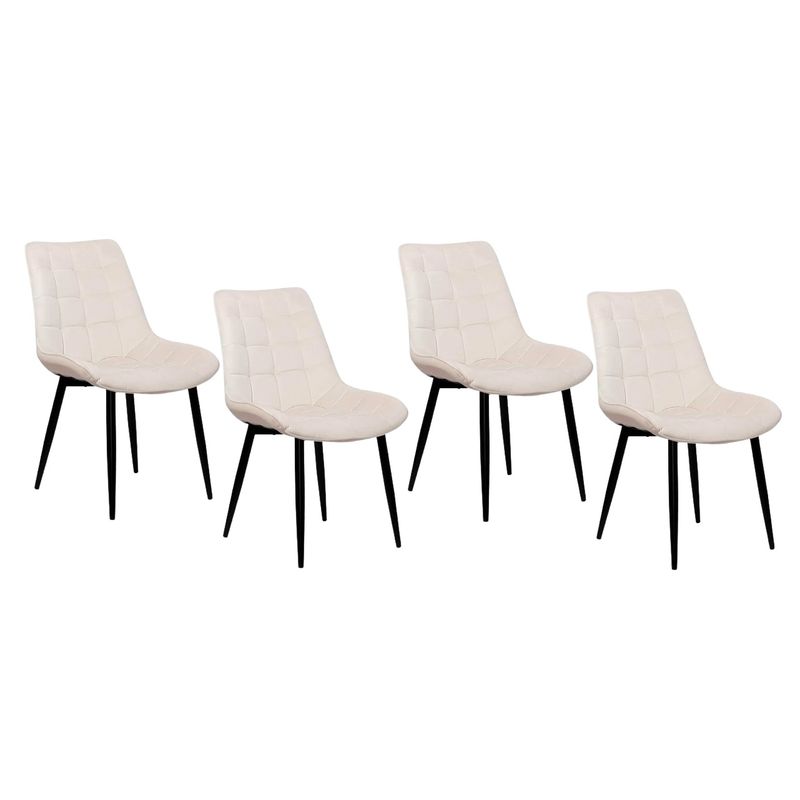 GENERICO - Pack de 4 Silla Comedor Terciopelo Cuadros - Beige