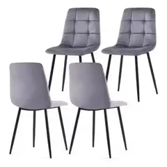 GENERICO - Pack de 4 Silla Comedor Terciopelo Cuadros - Gris
