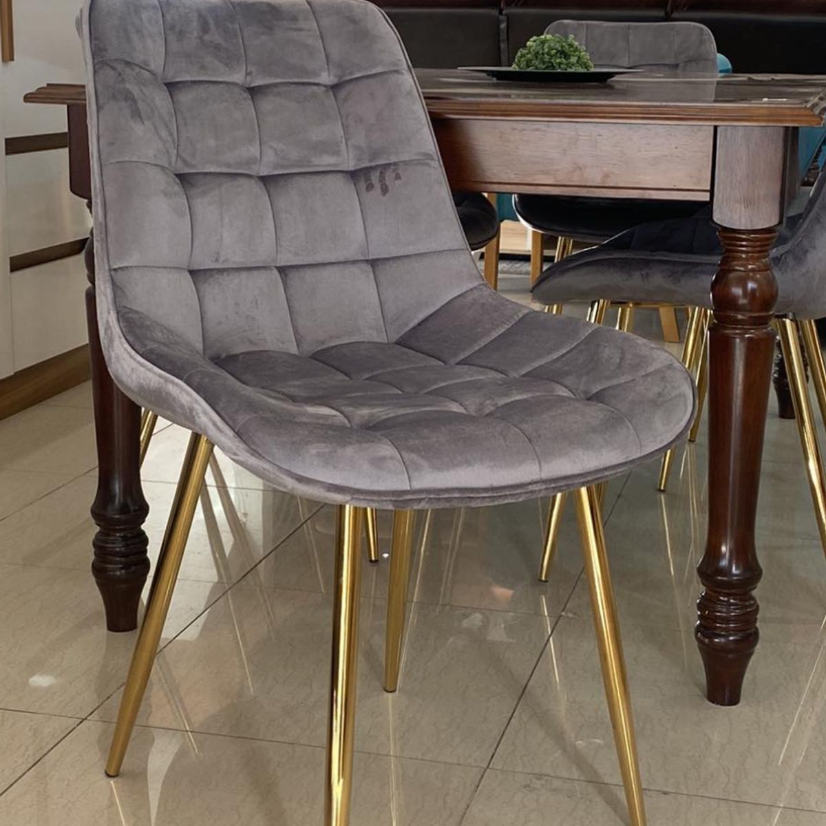 HABITA2 CHILE - Pack de 4 Silla Comedor Felpa Roma - Gris