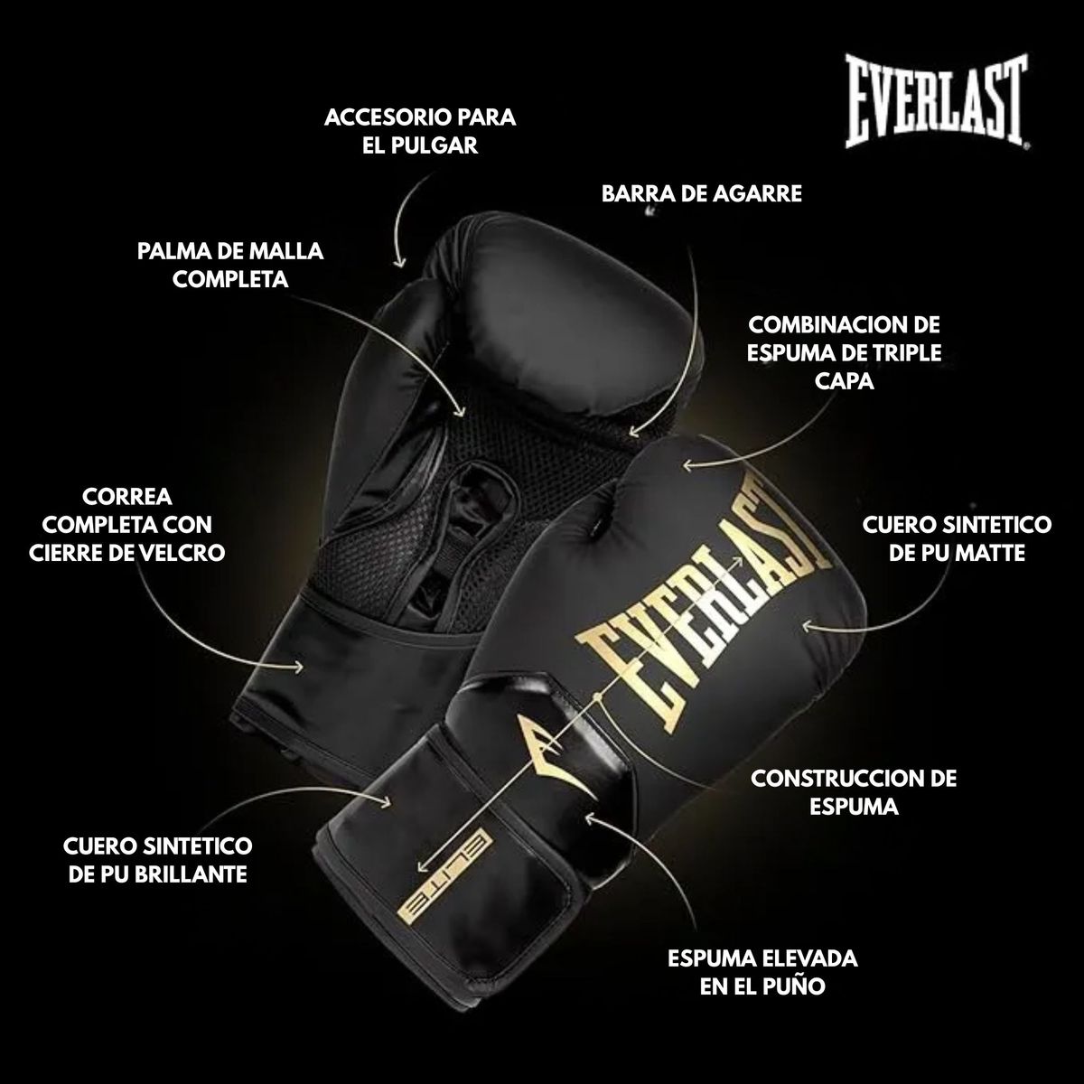 EVERLAST - Guantes de Box Everlast Pro Style Elite Negro/Dorado