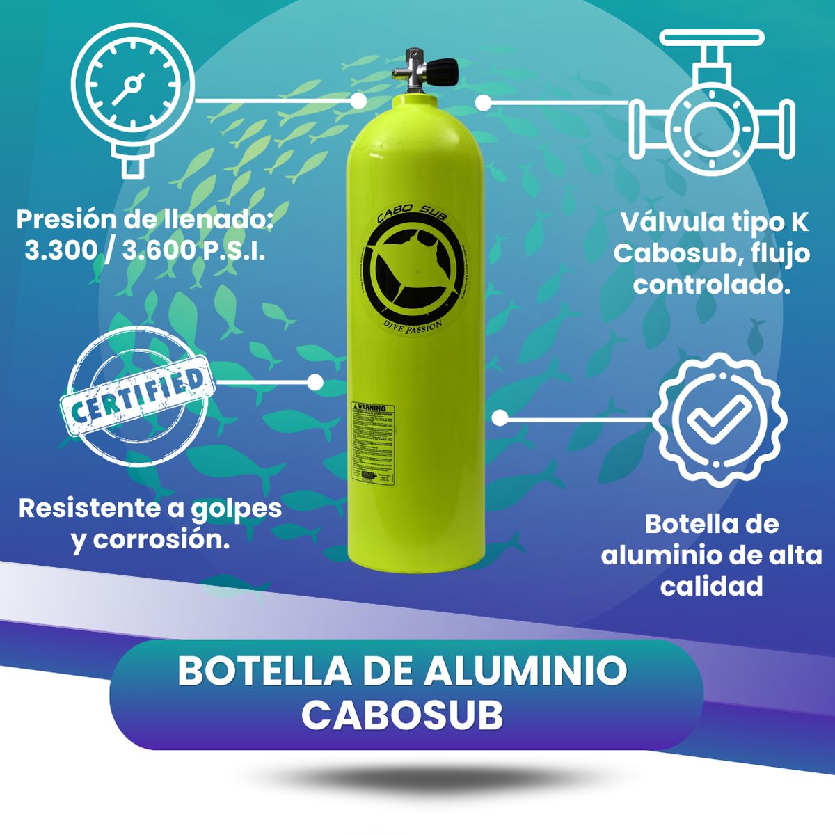 CABOSUB - Botella Buceo Aire Comprimido Cabosub Alta Capacidad - 5ltrs
