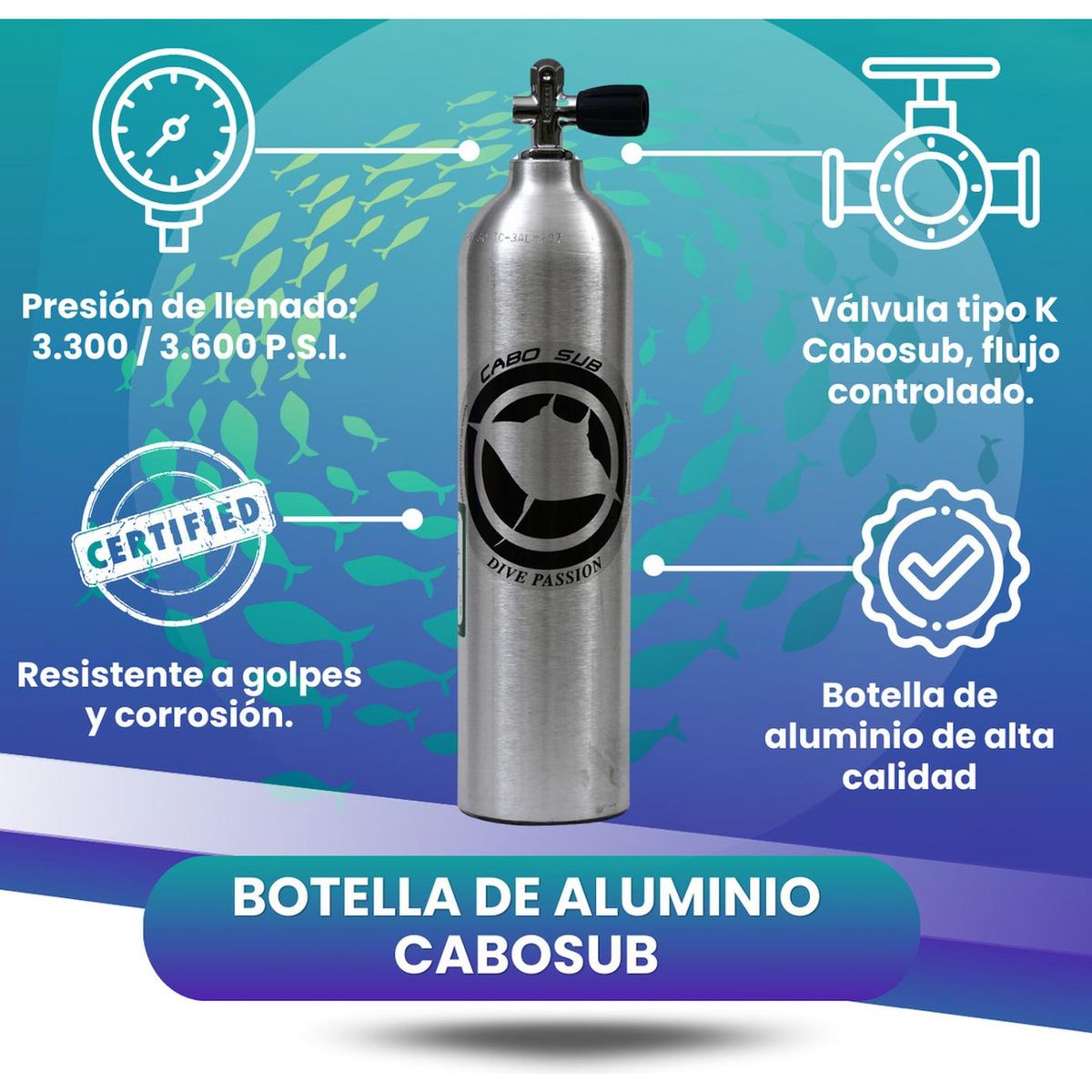 CABOSUB - Botella Buceo Aire Comprimido Cabosub Alta Capacidad - 5ltrs