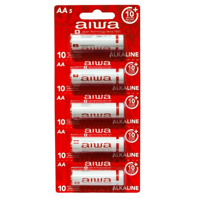 AIWA - Pack 5 Pilas Alcalinas AA Aiwa LR6 Tira