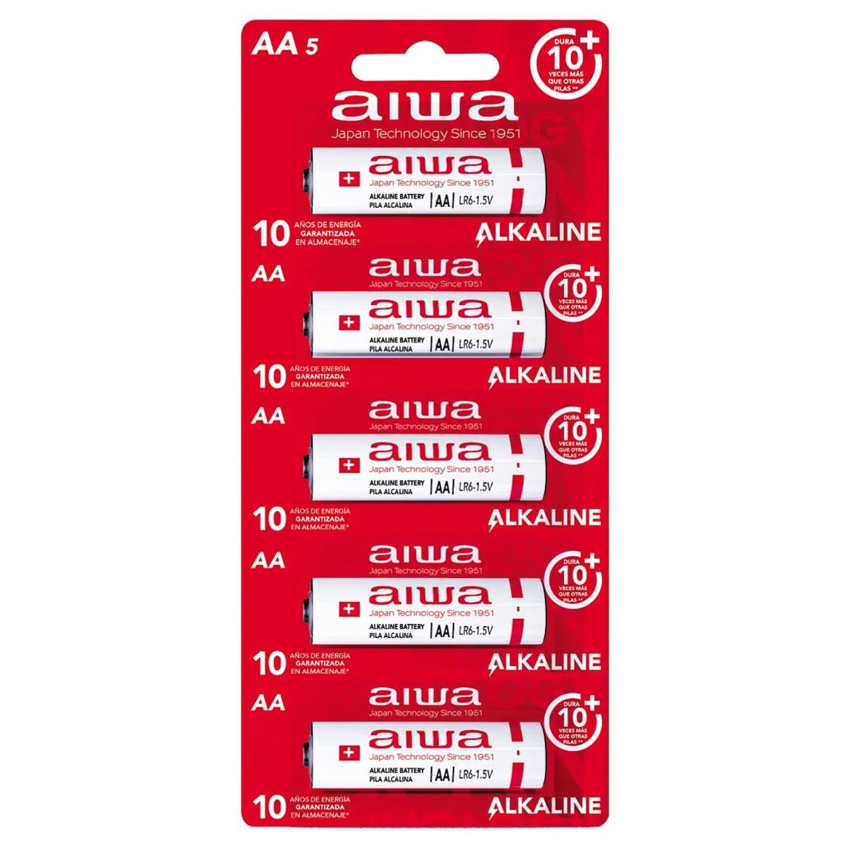 AIWA - Pack 5 Pilas Alcalinas AA Aiwa LR6 Tira