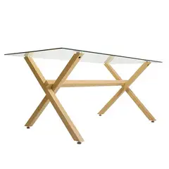 GENERICO - Mesa de vidrio X 140cm con patas Simil de Madera