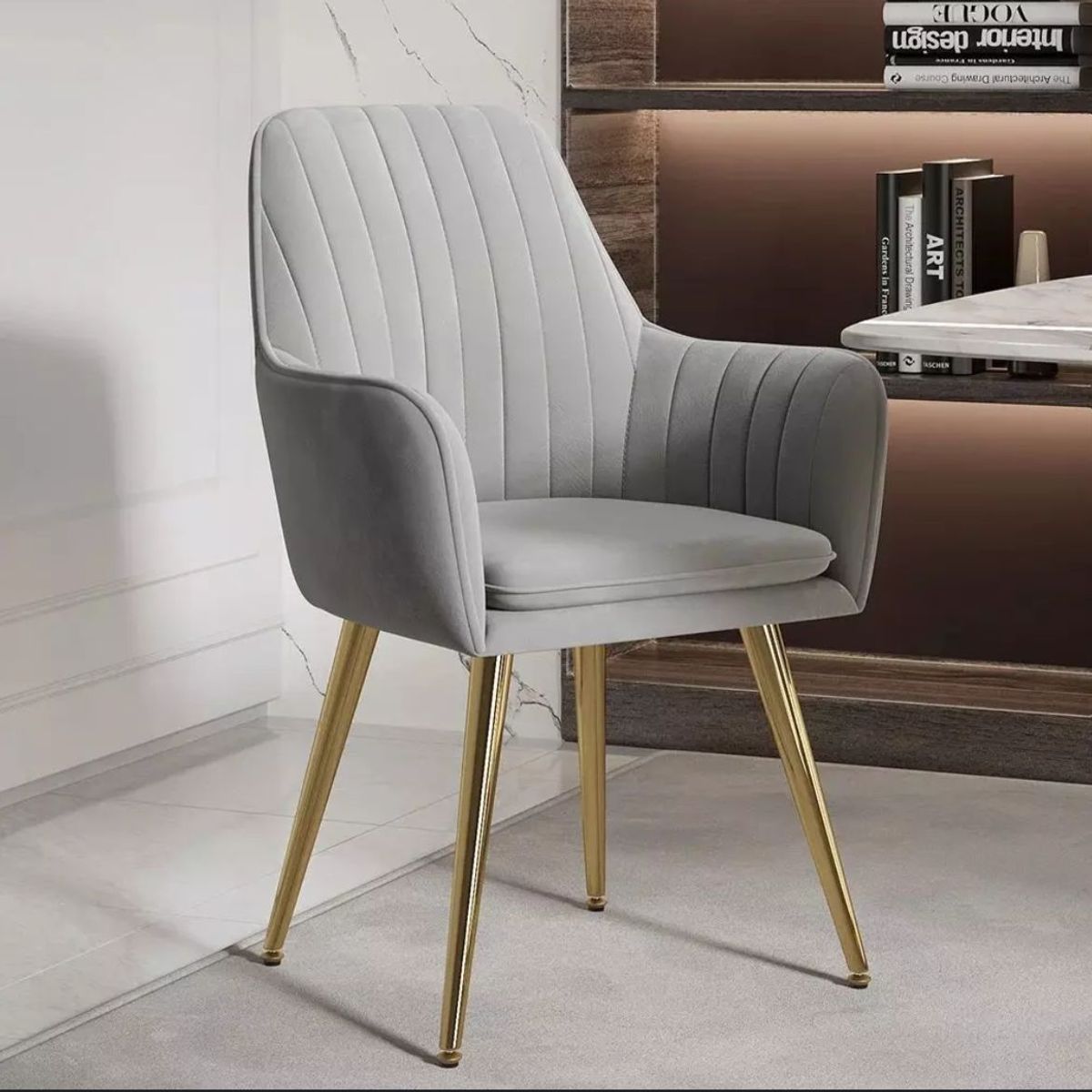 HABITA2 CHILE - Sitial poltrona acolchada color gris patas metal gold