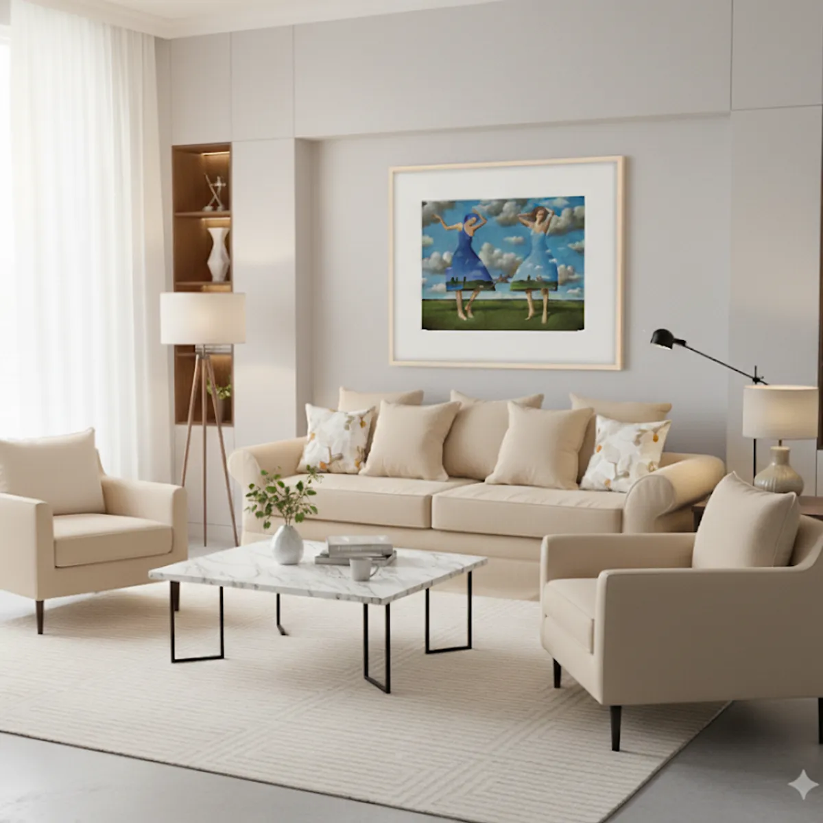 MUNDO LIVING - Living 311 Mambo Beige claro Sofa 3 cuerpos + 2 poltronas resortes