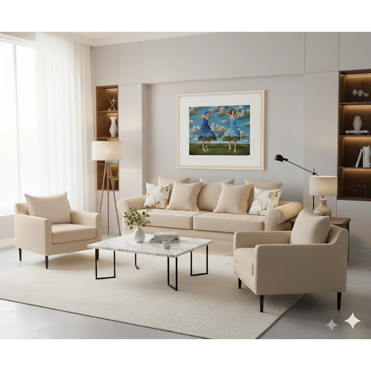 MUNDO LIVING - Living 311 Mambo Beige claro Sofa 3 cuerpos + 2 poltronas resortes