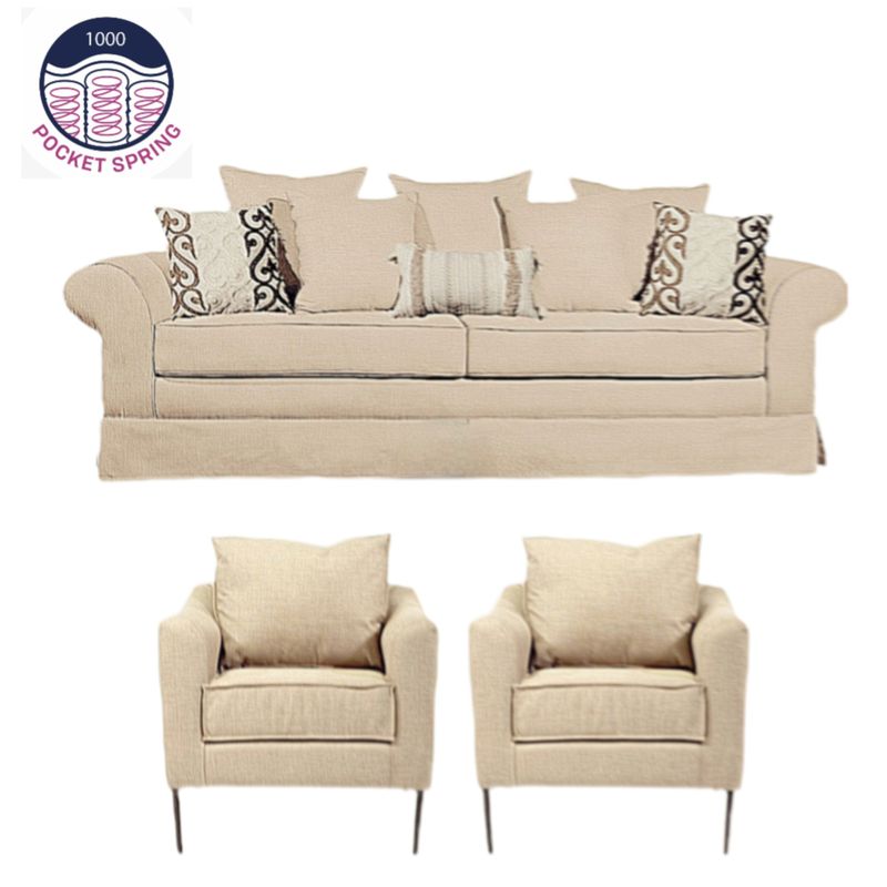 MUNDO LIVING - LIVING 311, MAMBO BEIGE SOFA 3 C MAS 2 POLTRONAS CON  POCKET SPRING
