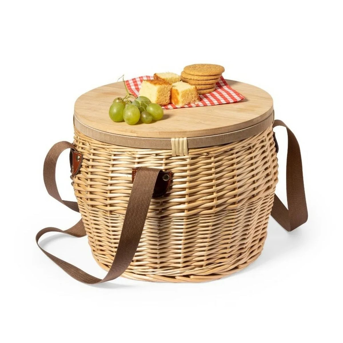 IMPORTCLICK - Cesta Canasto Cooler Mimbre Aluminio Tapa Bambú Picnic Bubu IMPORTCLICK