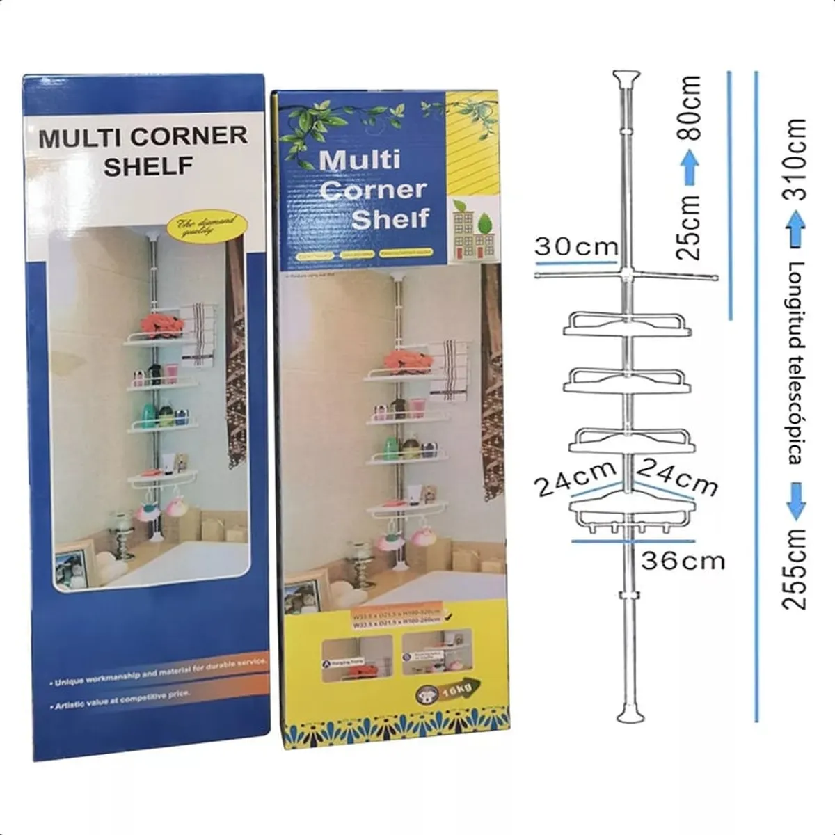 GENERICO - Esquinero Organizador Repisa De Baño Altura Regulable