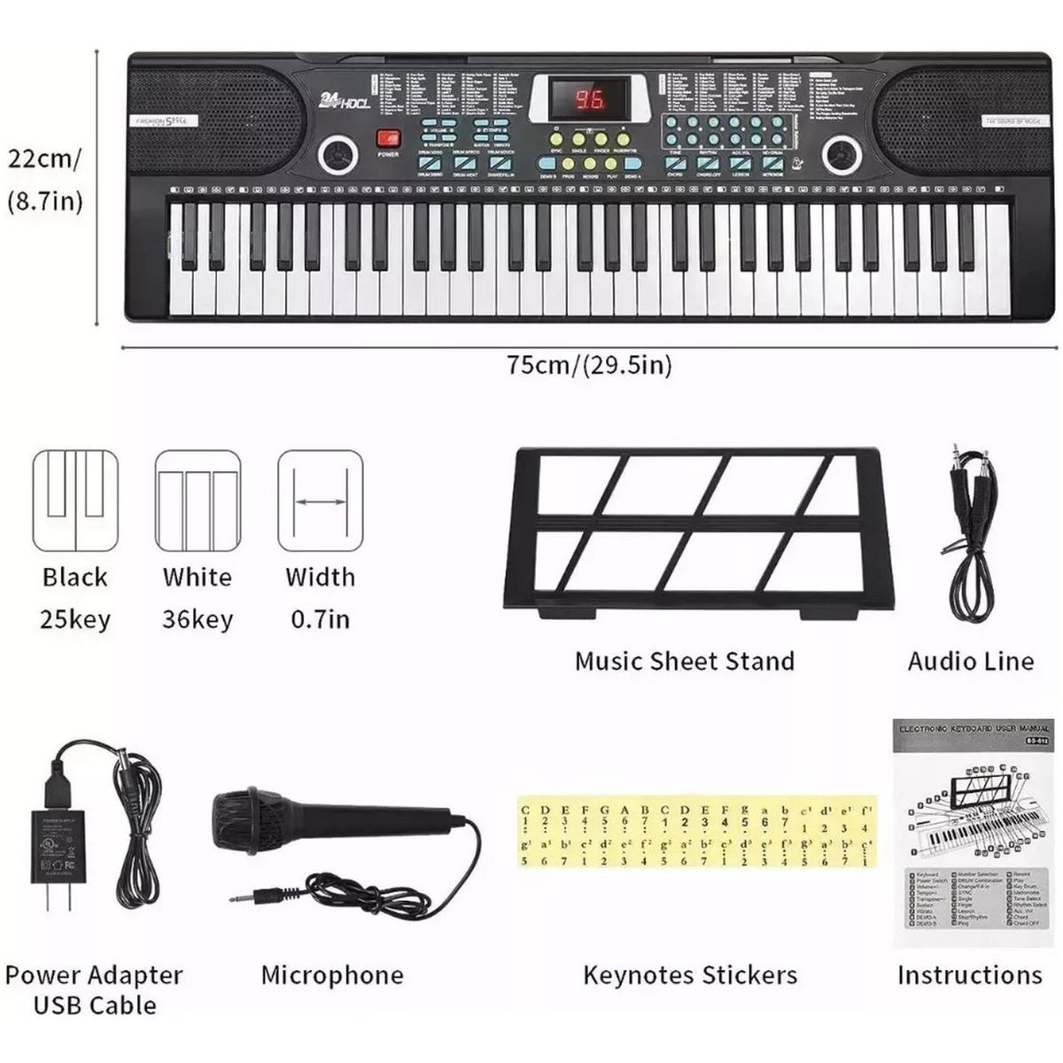 IMPORTCLICK - Teclado Piano Electrónico Musical 61 Teclas + Funda + Atril
