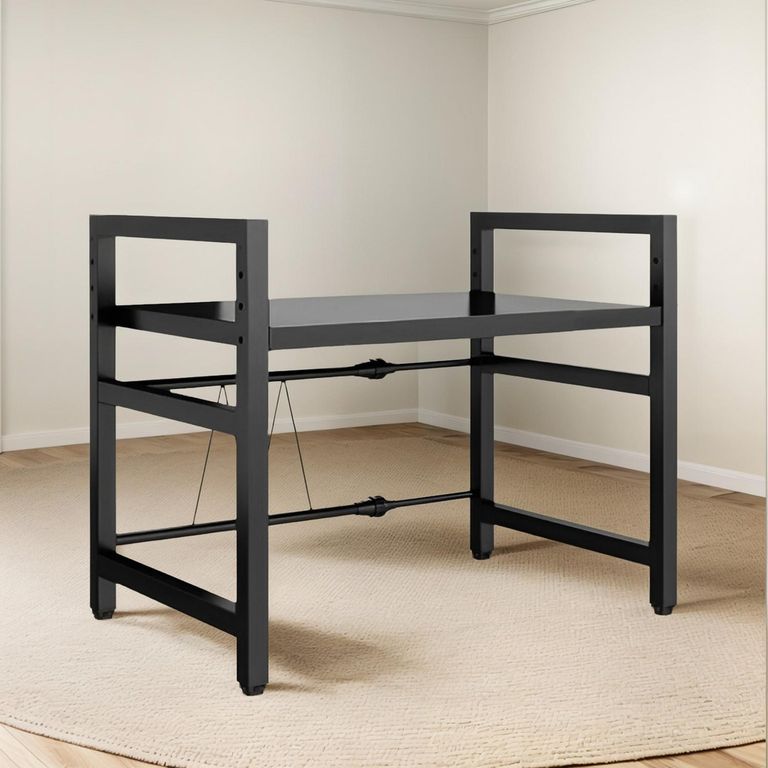 Estante Repisa Rack Extendible Microondas Cocina Gancho Negro