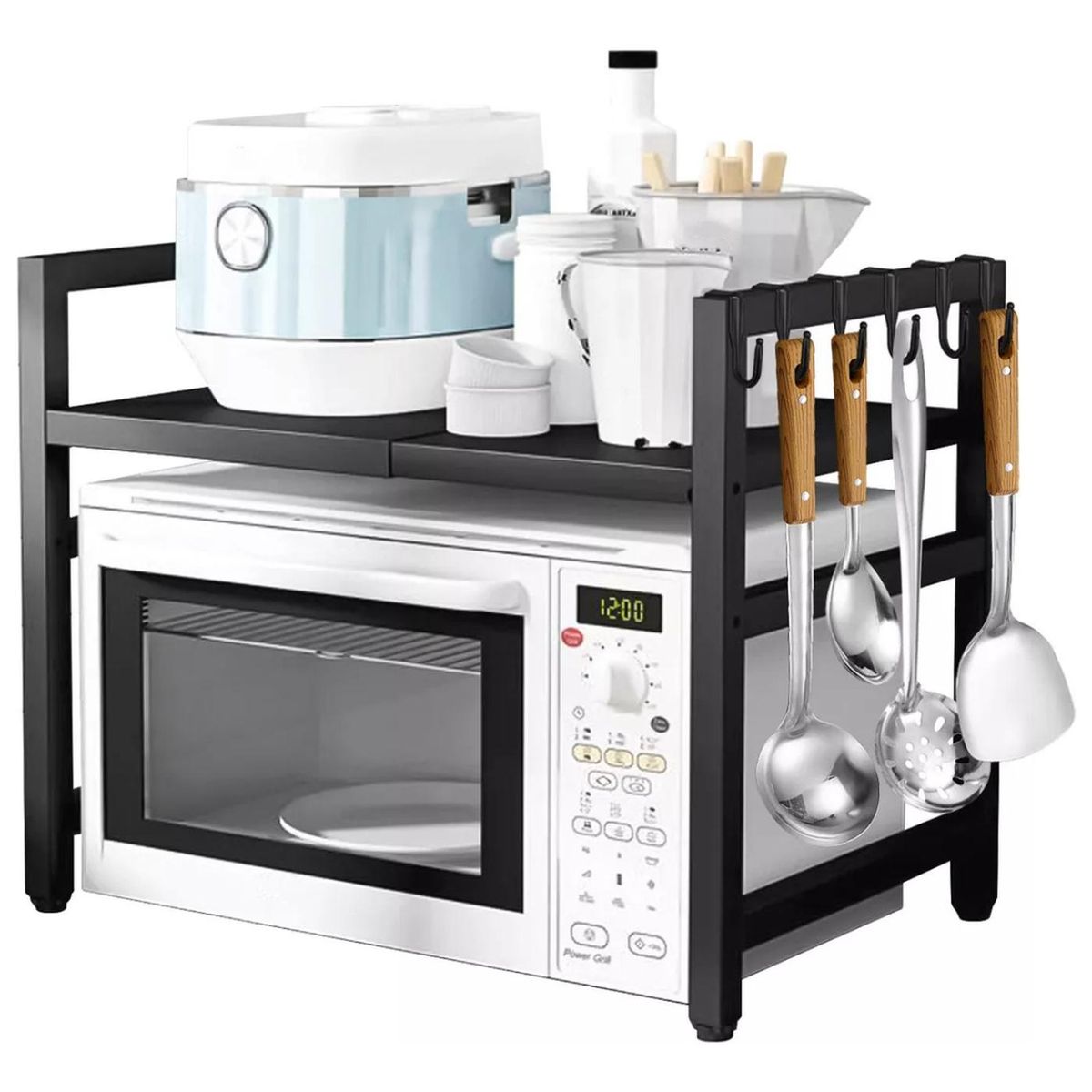 IMPORTCLICK - Estante Repisa Rack Extendible Microondas Cocina Gancho Negro IMPORTCLICK