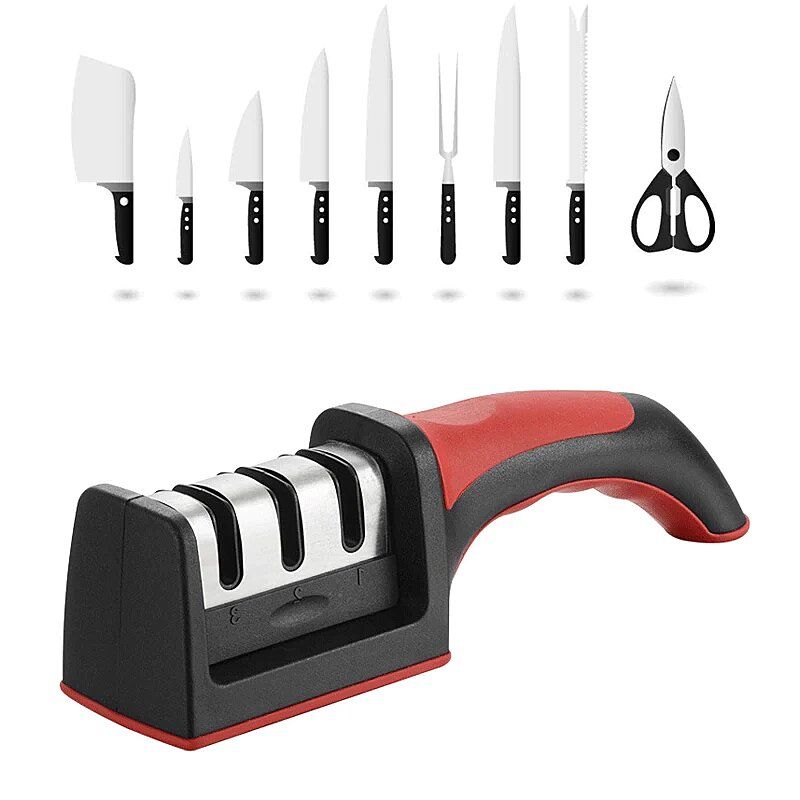 GENERICO - Afilador de Cuchillos Manual 3 Ranuras
