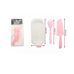 GENERICO - Juego De Platos y Cubiertos De Cumpleaños 13pcs rosado