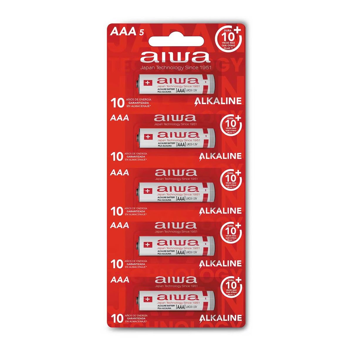 AIWA - Pack 5 Pilas Alcalinas AAA Aiwa LR03 Tira