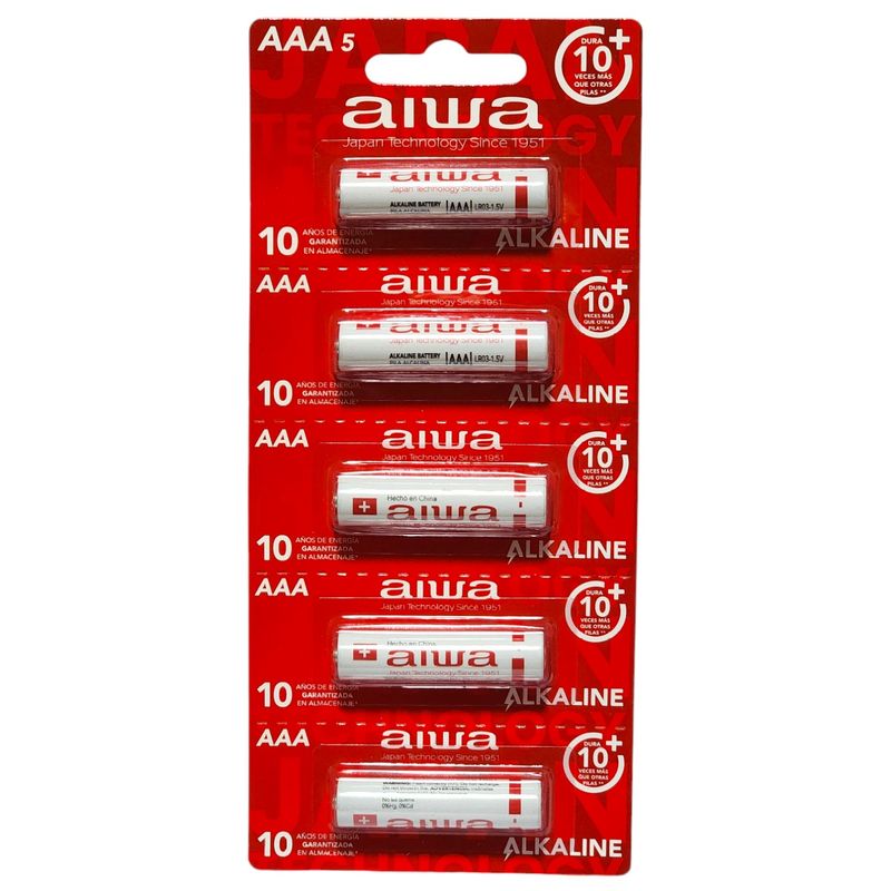 AIWA - Pack 5 Pilas Alcalinas AAA Aiwa LR03 Tira
