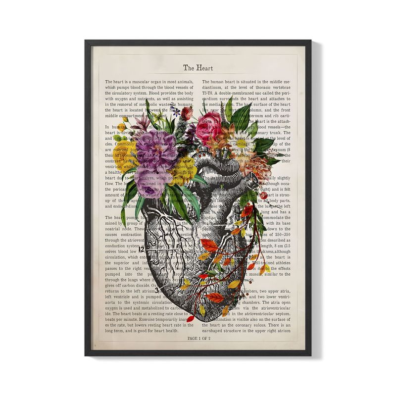 CREANGO - CUADRO POSTER CORAZON Y FLORES 33X43