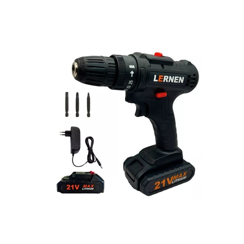 GENERICO - Taladro Destornillador Inalámbrico Lernen 21v Con 2 Baterías Black
