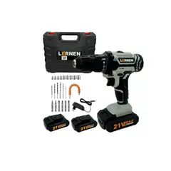 GENERICO - Kit Taladro Destornillador Inalámbrico Lernen 21v + 2 Baterías Grey