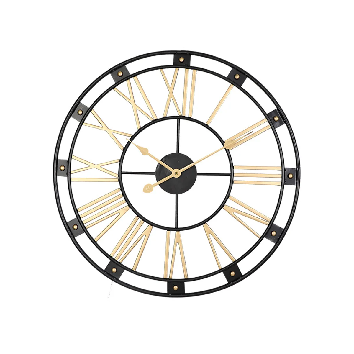 GENERICO - Reloj Mural Retro de Cuarzo Metálico Dorado y Negro 60 cm