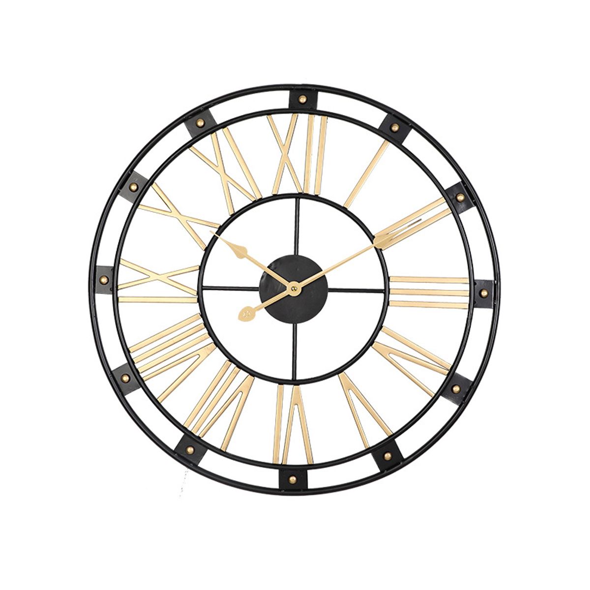 GENERICO - Reloj Mural Retro de Cuarzo Metálico Dorado y Negro 60 cm