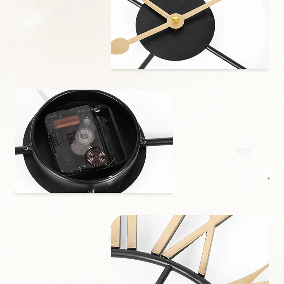 GENERICO - Reloj Mural Retro de Cuarzo Metálico Dorado y Negro 60 cm