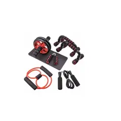 GENERICO - Kit Rodillo Abdominal Barras Push-up Cuerda Black