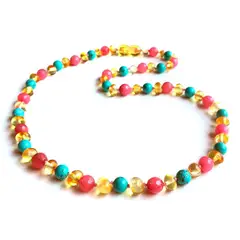 CORAZÓN DE ÁMBAR - Collar ámbar báltico ágata fucsia y turquesa