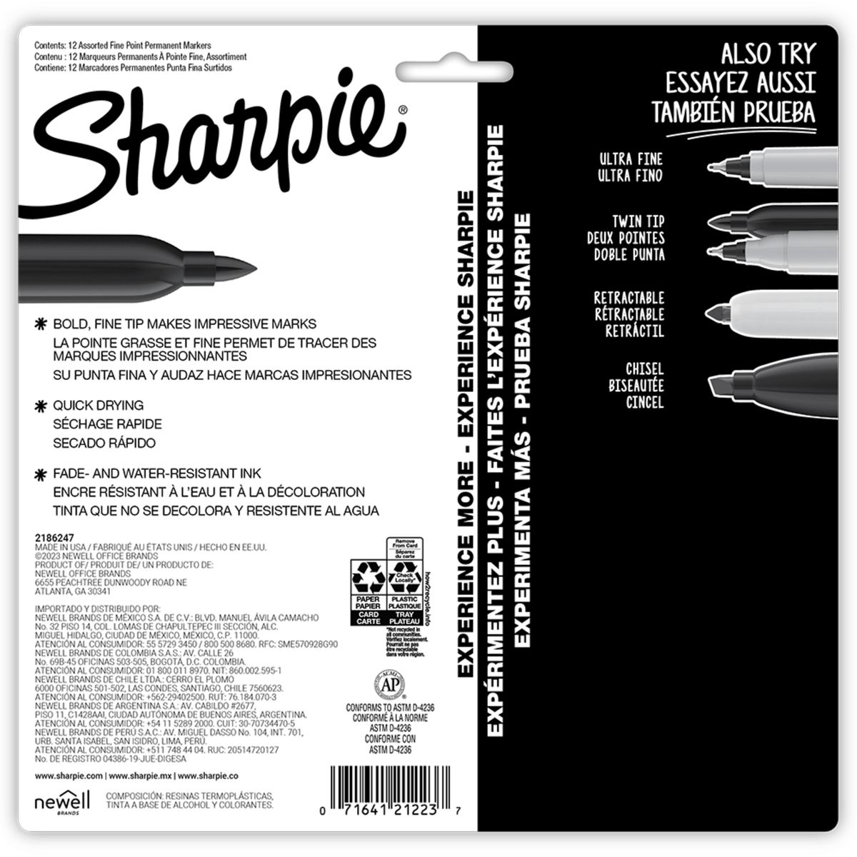 SHARPIE - Set 12 Marcadores Permanete Sharpie Glam Pop 12 Col P Fina