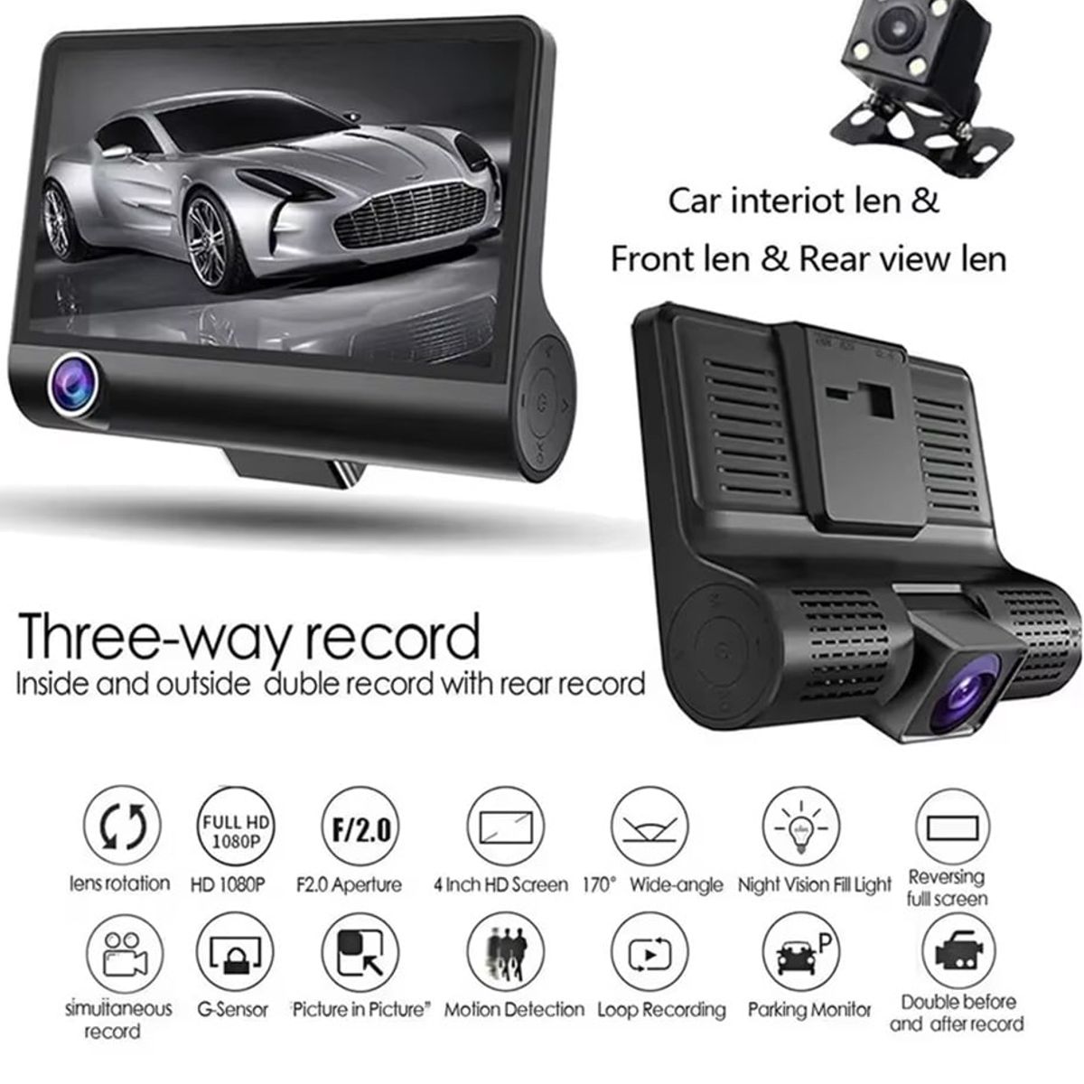 GENERICO - Camara Para Auto Dvr Retroceso Marcha Atras 3 Camaras