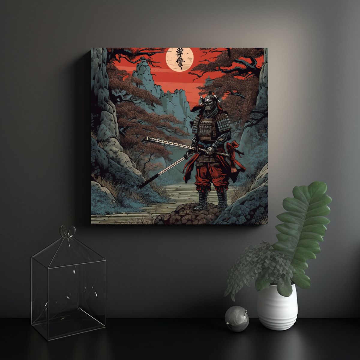 GENERICO - Cuadro Decorativo Fantasía Samurai En Lugar 70x70 Cm