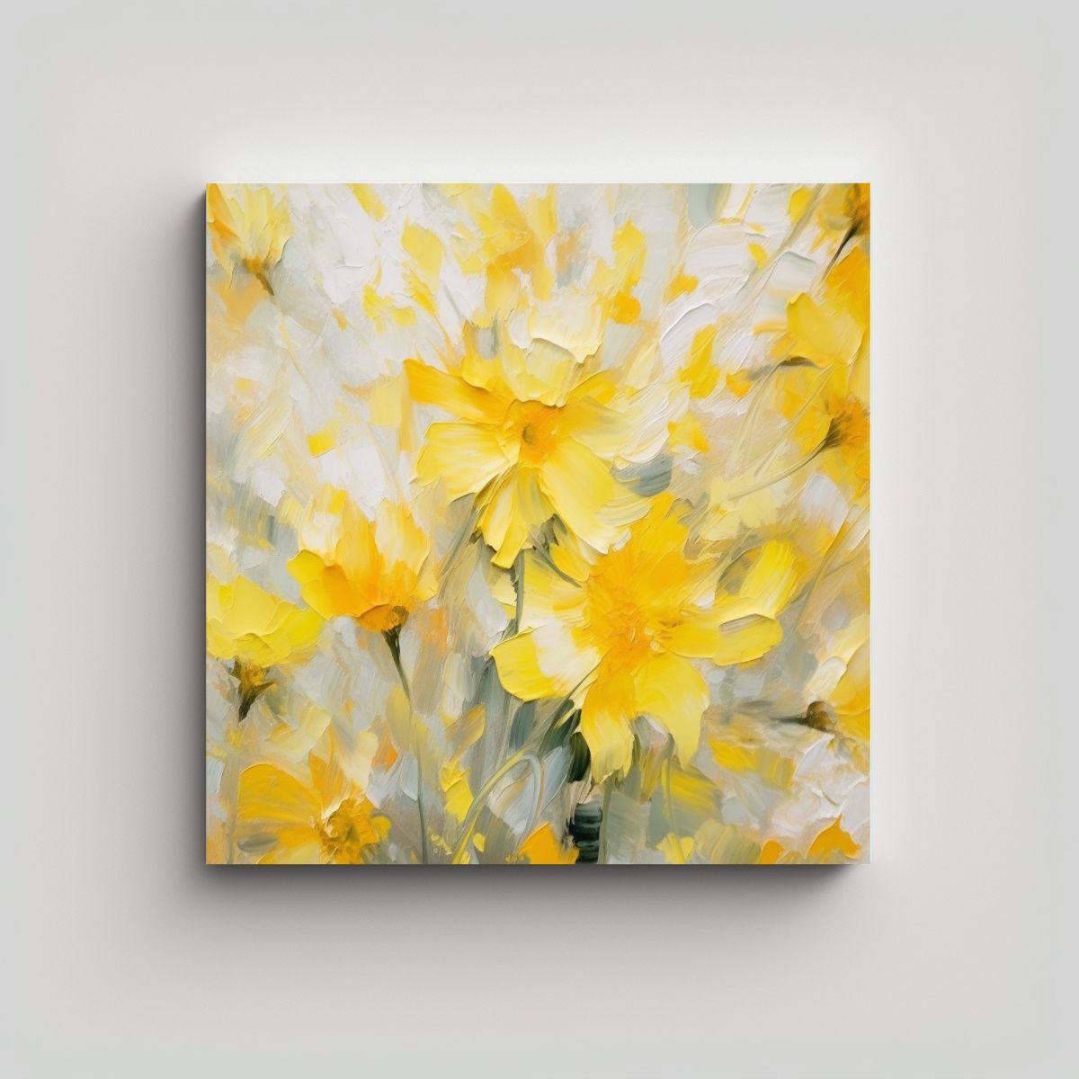GENERICO - Cuadro De Flores Amarillas En Fondo Blanco Puro: 90x90 Cm