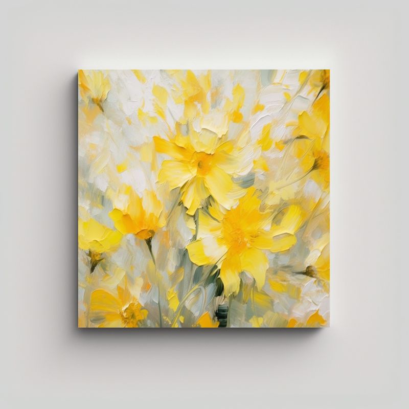 GENERICO - Cuadro De Flores Amarillas En Fondo Blanco Puro: 80x80 Cm